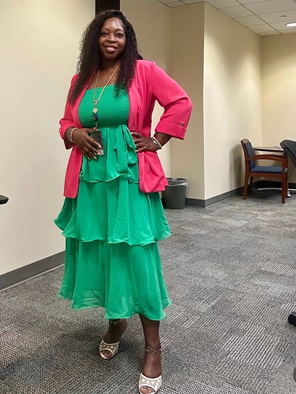 Green Tiered Chiffon Dress 🦖